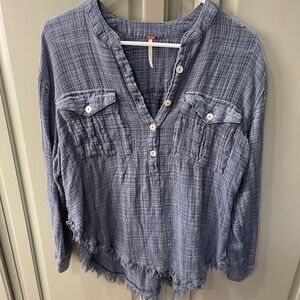 Free People Textured Blue Blouse